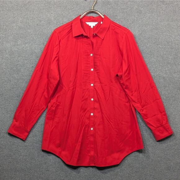 Foxcroft Button Top Womens 16 Non-Iron Stretch Shirt Fitted Fit Red Tuxedo - Picture 1 of 13